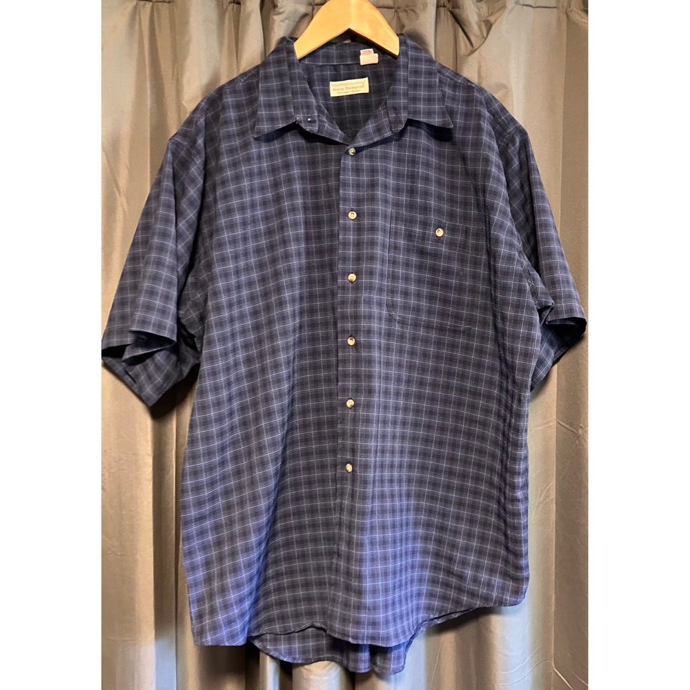 Norm Thompson Button Down Shirt Mens XL Blue Plaid Short Sleeve Vintage USA